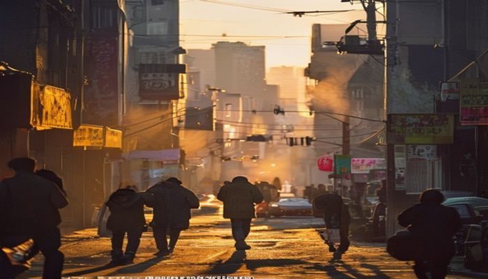 探花系列第48期人文纪录专题封面，城市街头摄影师在黄昏暖光下记录市井生活，复古胶片质感